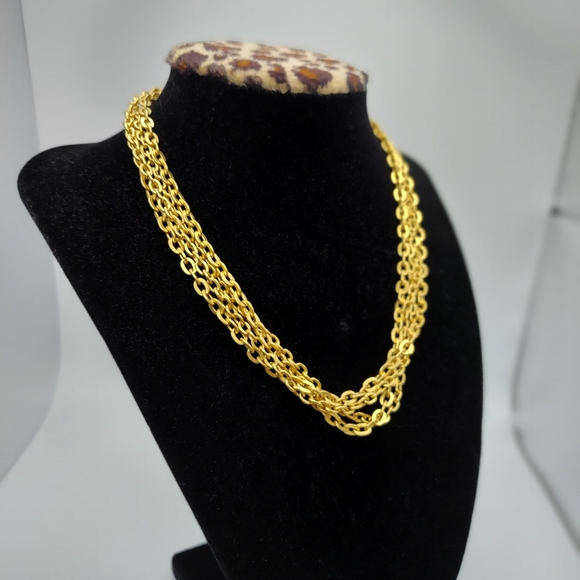 Vintage Matted Goldtone 4 Strand Necklace w/ hook clasp. - Picture 6 of 9